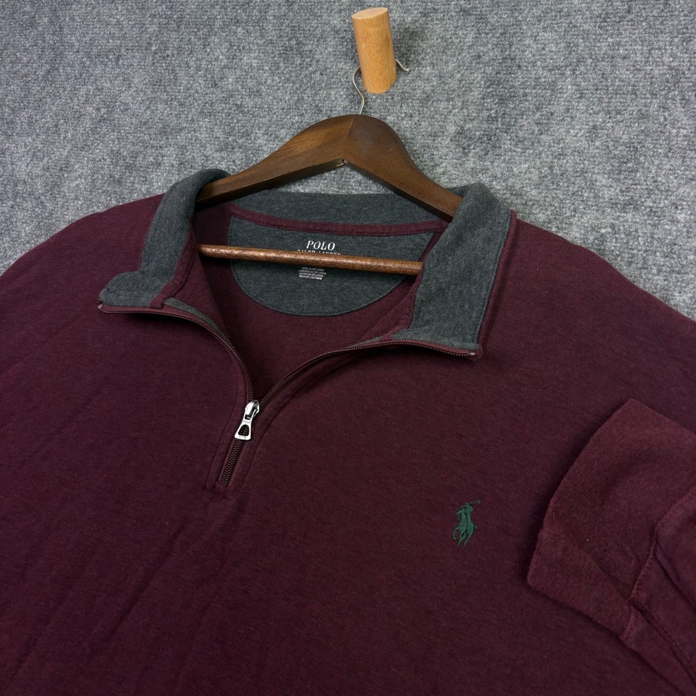 Polo Ralph Lauren Quarter Zip Mens 4XB Burgundy Cotton Blend Pullover Sweater